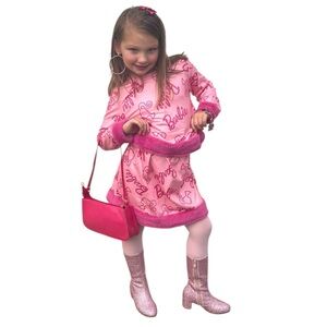 PatPat Pink Barbie Skirt and Top Outfit Set Faux Fur Size 6/7 Y Graphic Tee
